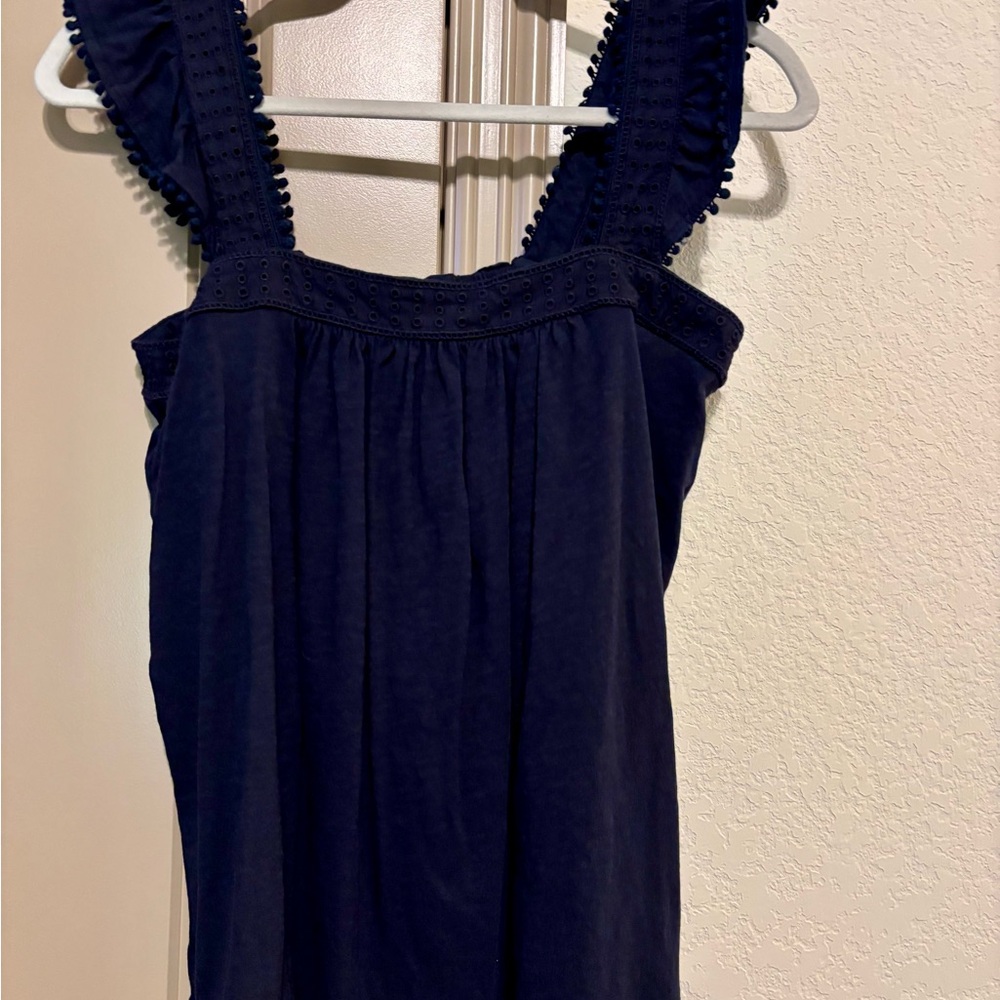 LOFT Blue Sleeveless Ruched Tank Top